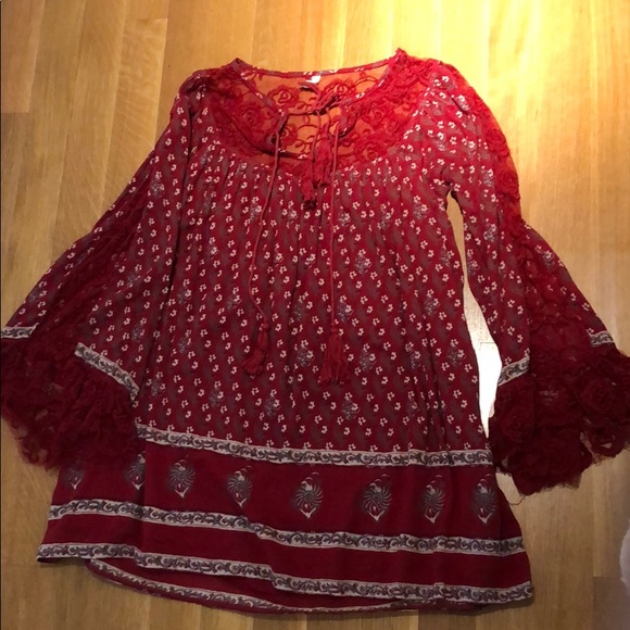 red flowy long sleeve dress